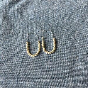 Elegant Cream Beaded Hoop Earrings, Sterling Wire Hoops